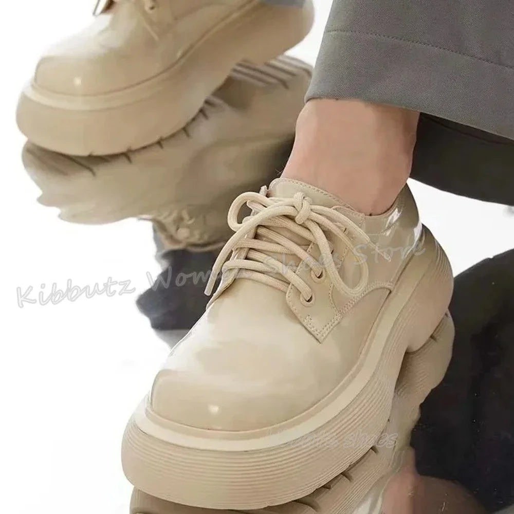 Lace-Up Pumps Sneaker Platform Thick Bottom Round Toe Solid Color Fashion Elegant Concise Sexy Women Shoes Newest Outdoor Party