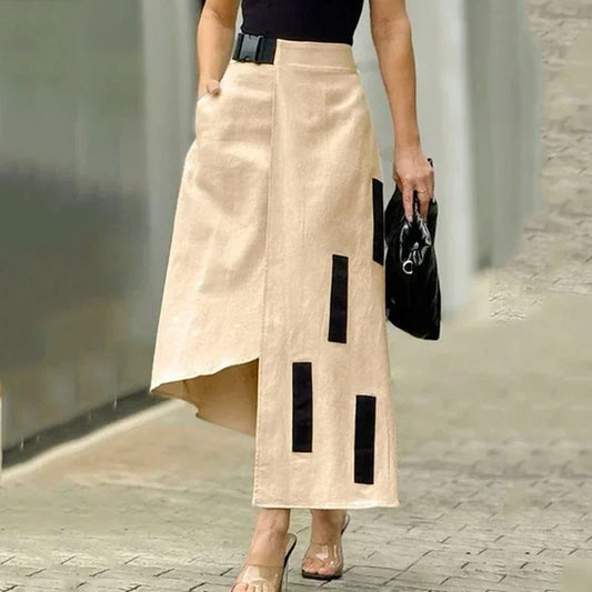 Yeezzi Urban Female Asymmetrical A-Line Skirts 2025 New Solid Color High Waisted Loose Pockets Long Skirt Bottoms For Woman