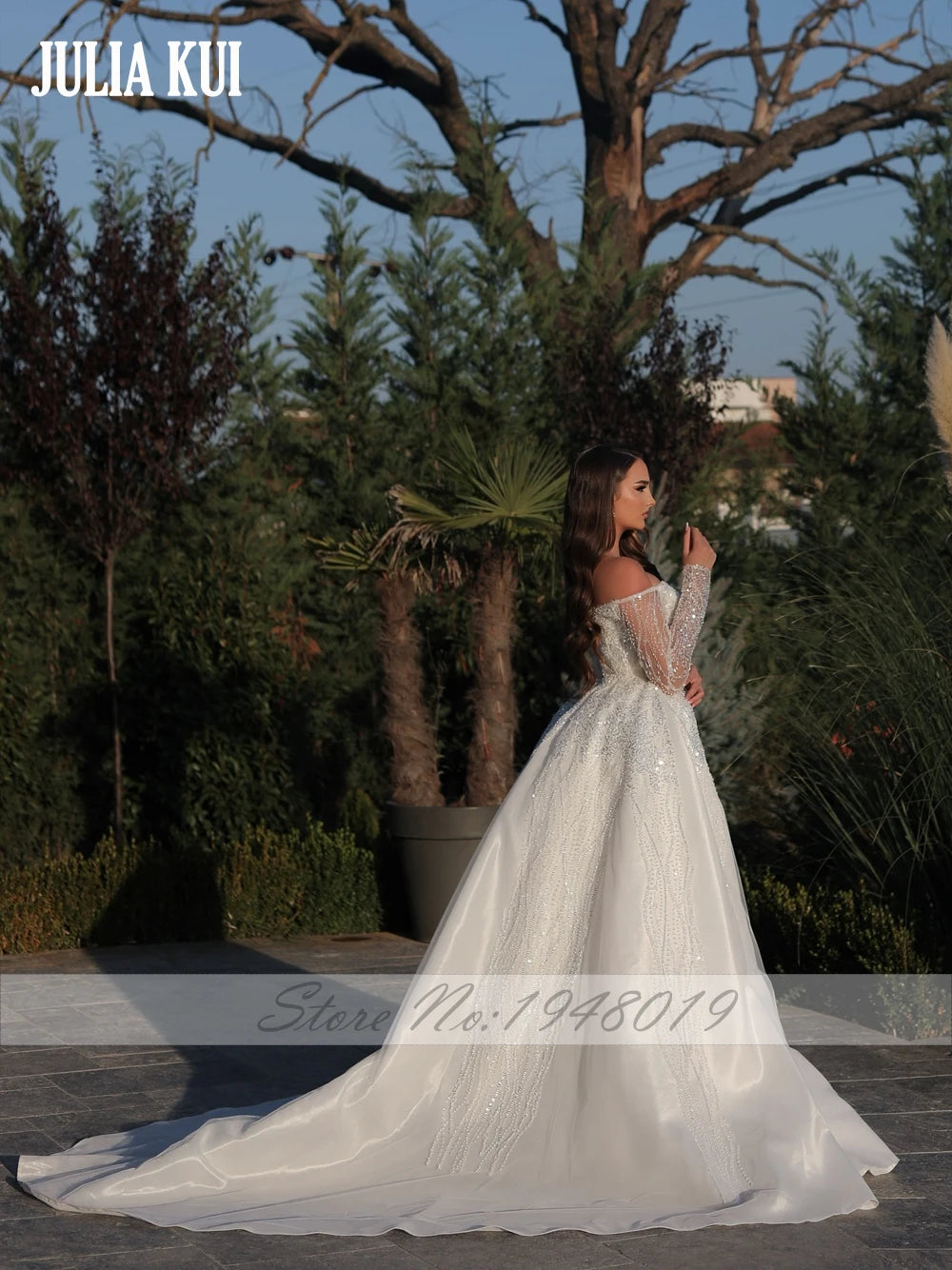 Julia Kui Custom Made Sweetheart 2 In 1 Mermaid Wedding Dress Off Shoulder full sleeves Shiny Beading Appliques Bridal Gowns