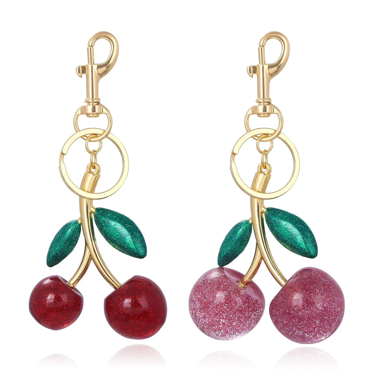 Delicious Crystal Red Pink Cherry Keychain Summer Fruits Cherries Pendant Keyring For Women Men Jewelry Bag Key Accessories Gift