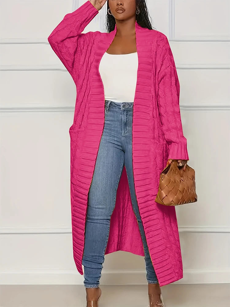 plus Size Solid Color Knitted Cardigan Women's Fashion Casual Sweater with Pocket Autumn Winter Best Comfortable Fit Cardigan