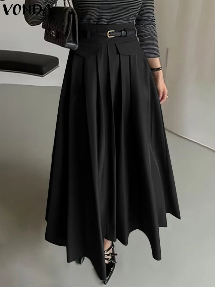 Plus Size 5XL VONDA Elegant Suit Pants 2025 Casual Solid Color Zipper High Waist Pleated Wide Leg Pants Baggy Loose Long Bottoms