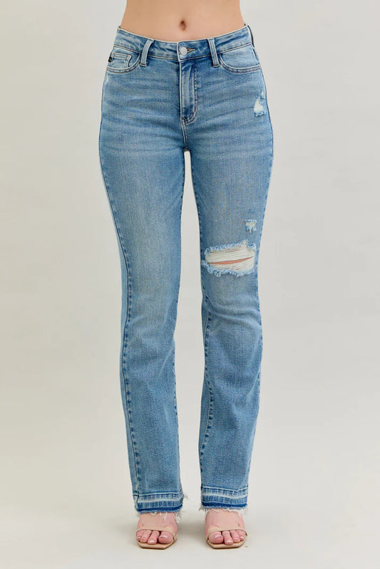 Judy Blue Jeans (NP) - Mid Rise Distressed Release Hem Boot Cut