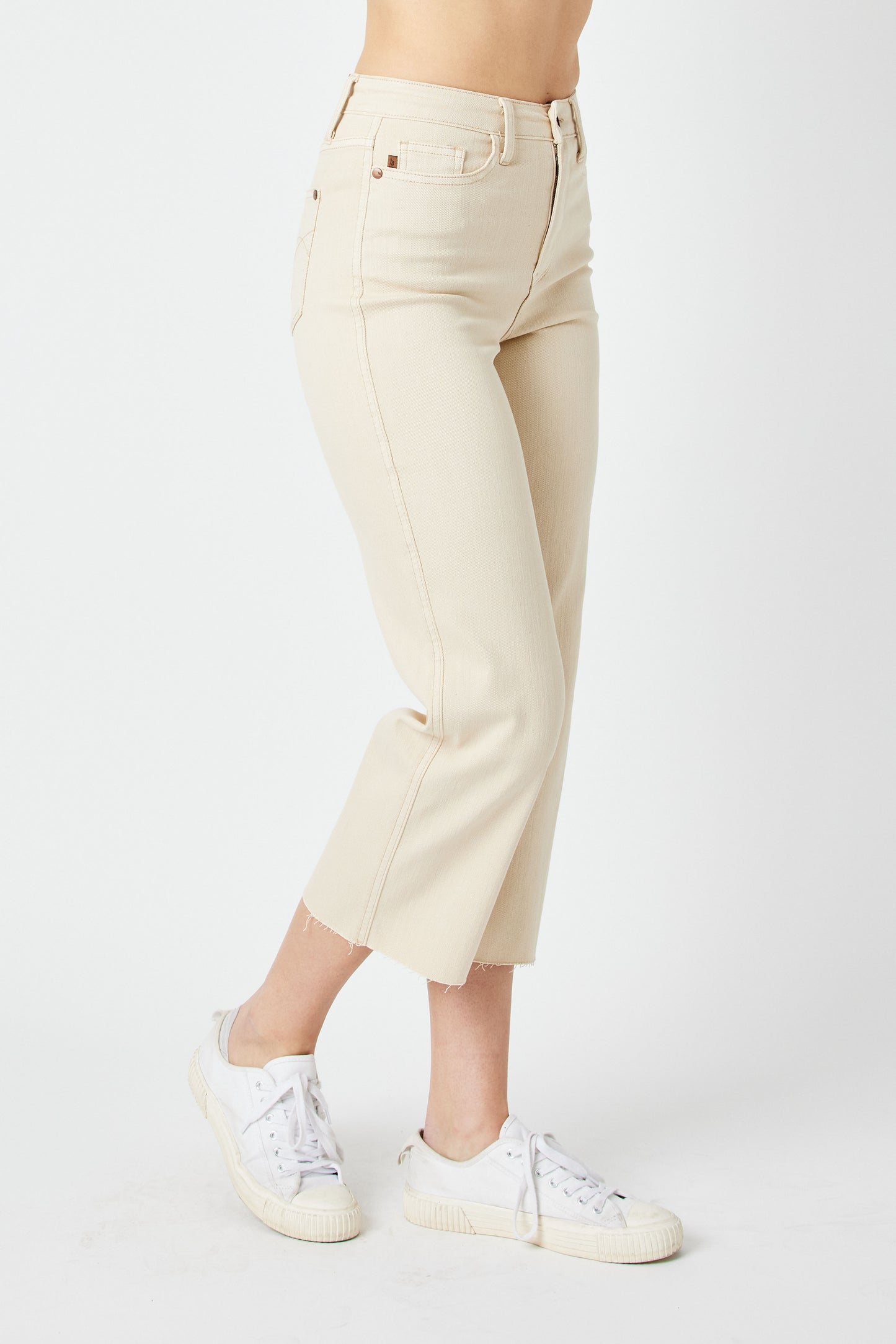 Judy Blue Jeans (NP) - High Waisted Garment Dyed Bone - Wide leg Crop Jeans