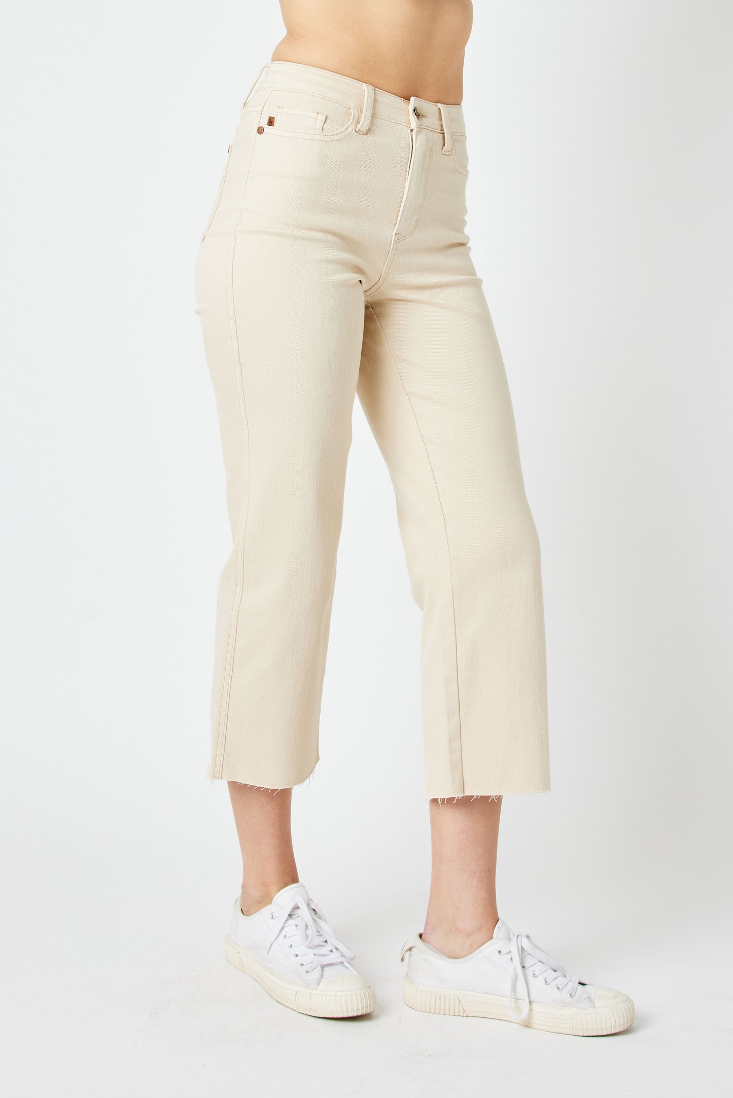 Judy Blue Jeans (NP) - High Waisted Garment Dyed Bone - Wide leg Crop Jeans