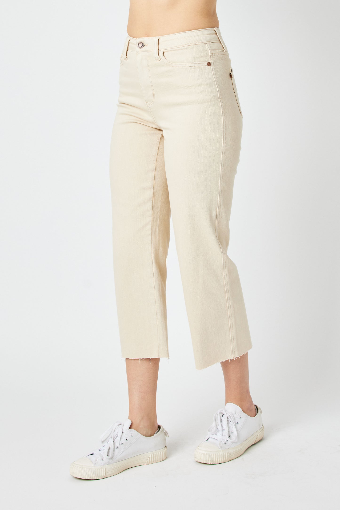 Judy Blue Jeans (NP) - High Waisted Garment Dyed Bone - Wide leg Crop Jeans