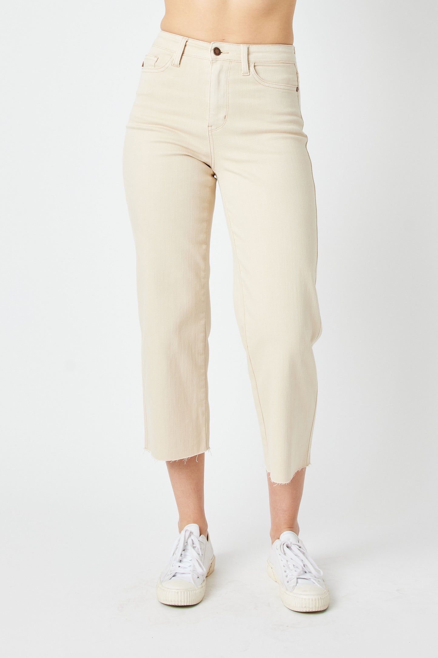 Judy Blue Jeans (NP) - High Waisted Garment Dyed Bone - Wide leg Crop Jeans