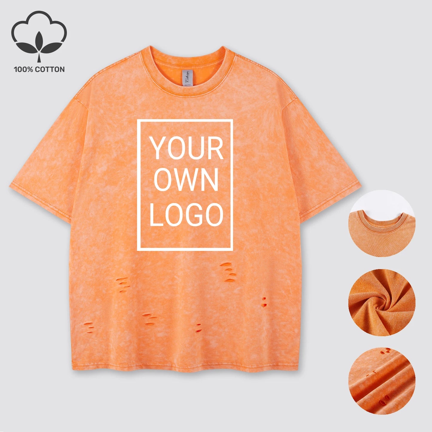 Customized The Logo DIY Pattern Cotton Washed Holes T Shirt Woman Oversize Y2K T-Shirt Summer Hip Hop Top All-Match Short Sleeve