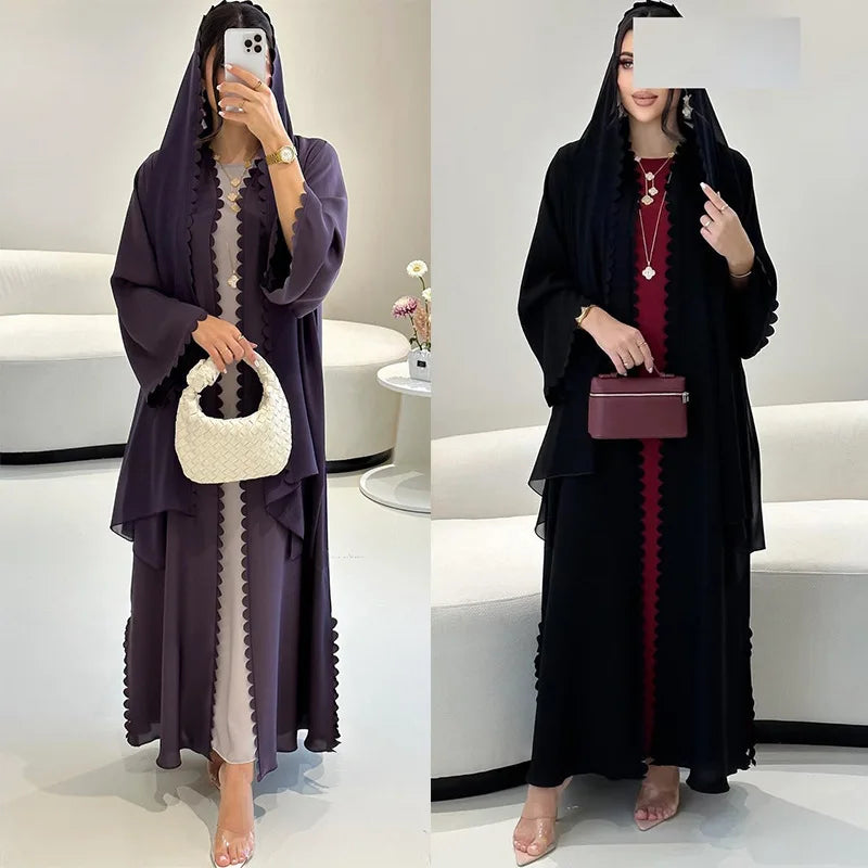 Mq193 2025 Tiktok Fashion Dubai Turkey Elegant Cardigan with a Two-piece Scarf Abaya Abaya Ramadan Dubai Luxury Islam Elegant