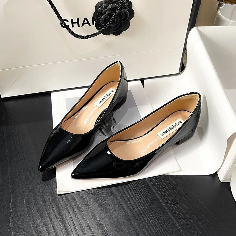 Women's Pointed Toe Flat Shoes 2025 New Spring Autumn French Style Nude Color Women's Shoes Outdoor Fashion High Heels Party