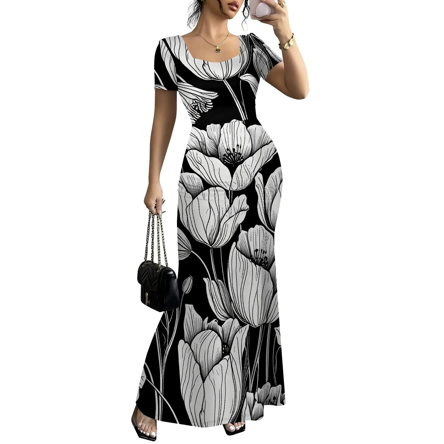 Women's Long Bodycon Dress - Summer Casual Short Sleeve Midi Club Party Fitted Tight Dresses