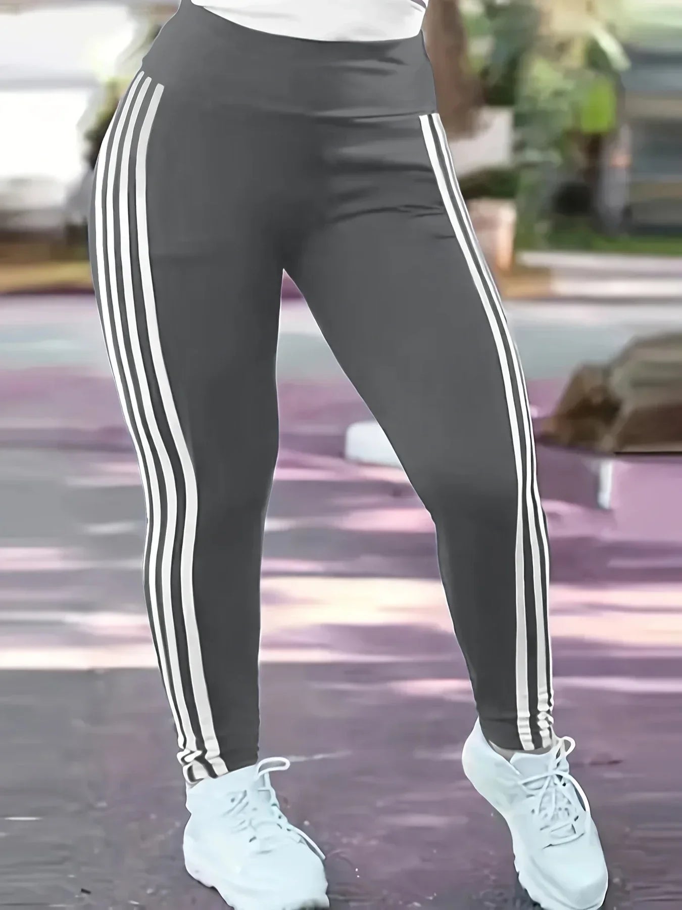 Women 1XL-5XL Plus Size Ladies Casual Slim Sports Pants Running Pants Fashion Striped Leggings Pants