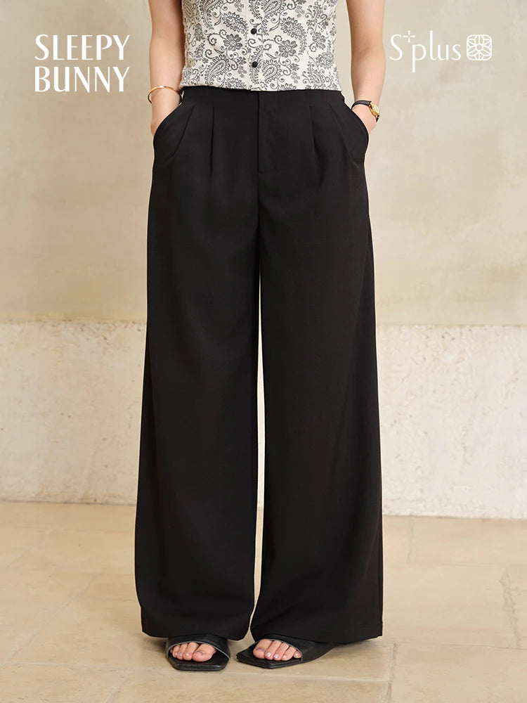 Matte Satin Wide Leg Pants Women High Waist Black Straight Trousers Elegant Office Workwear Loose Long Dress Pants  2025 Summer