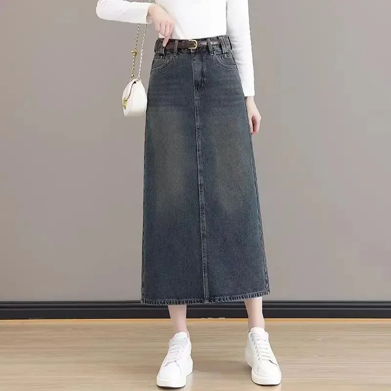 High Waist Wrap Maxi Tight Woman Denim Skirt with Slit Jeans Skirts for Women Long Cheap A Line Clothing Sales Y2k Vintage Trend