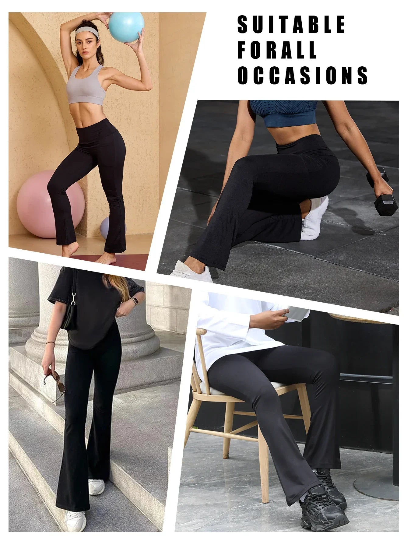 Women's Super Soft Flare Pants with Pockets High Waisted Tummy Control Workout Yoga Push Up Gym Fitness Leggings Bell Bottoms