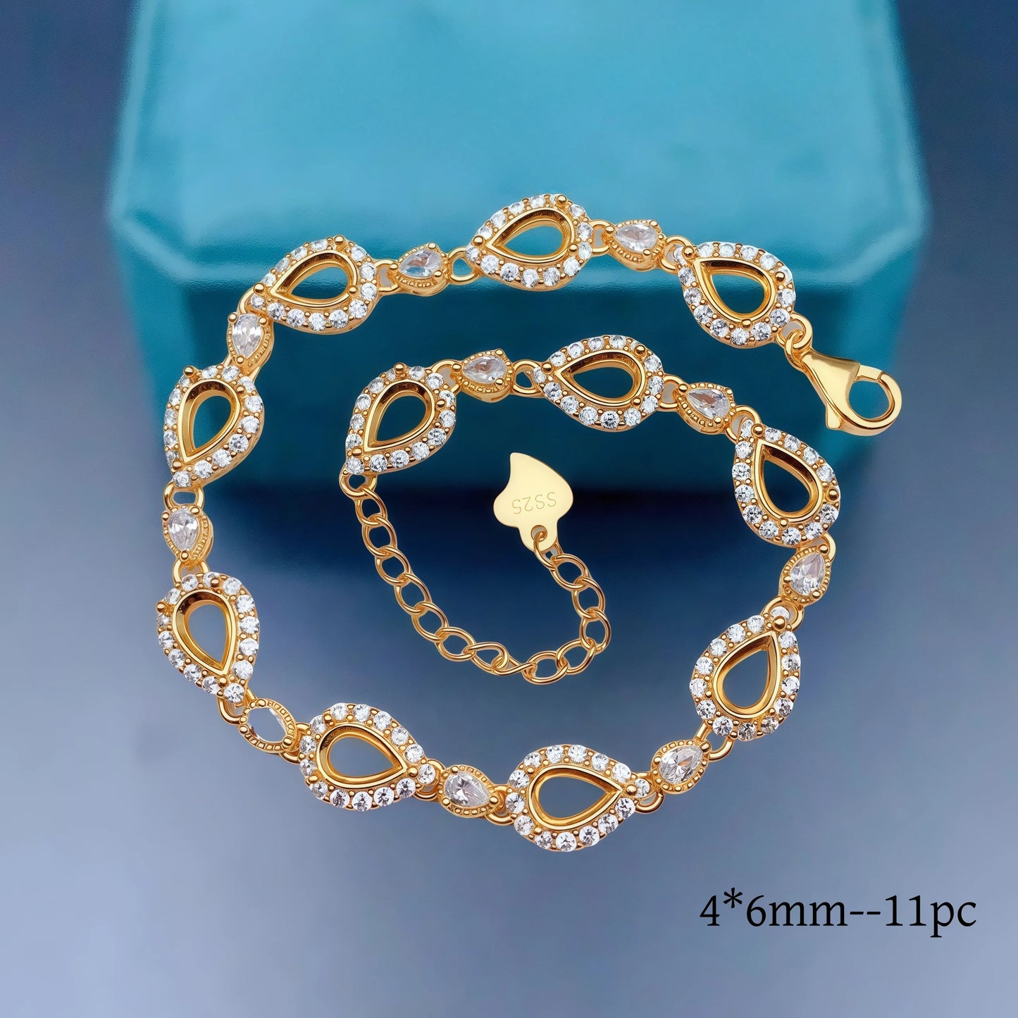 L  S925 Sterling Silver DIY Empty Bracelet Holder Settings 4*6mm Water Drop Stone Fine Charm Jewelry Design Luxury Zircon for Wo