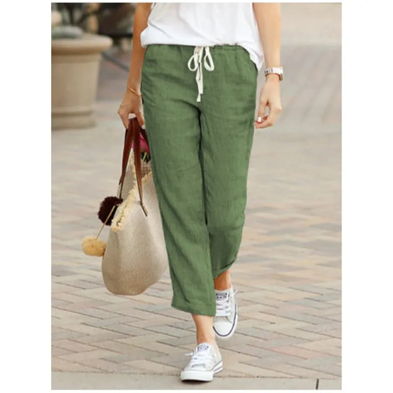 Autumn Cotton Women's Pants Y2K Black Drawstring Elastic Waist Casual Pants Female Loose Fashion Elegant Ladies Bottom