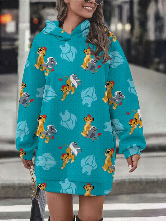 2024 new Disney series print hooded pullover casual cartoon ladies party dress fashion street autumn and winter sweatshirt