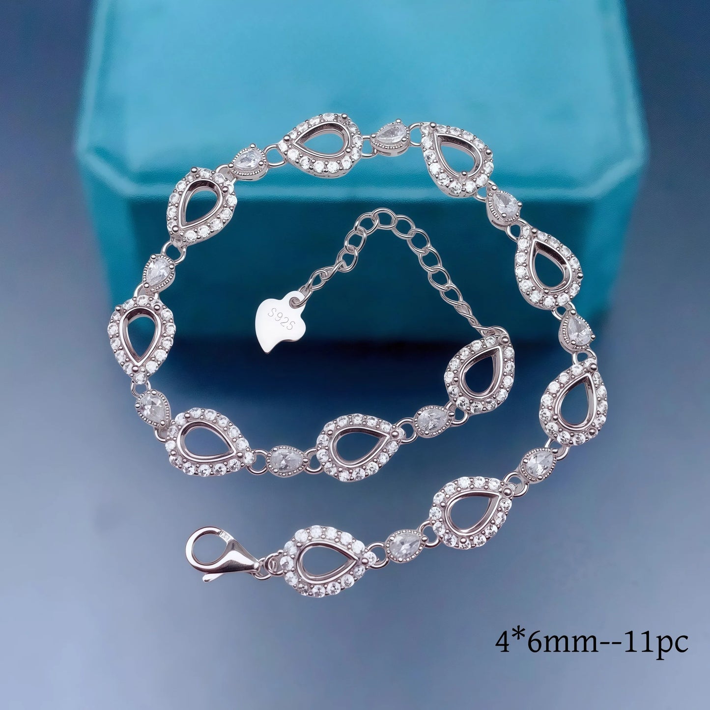 L  S925 Sterling Silver DIY Empty Bracelet Holder Settings 4*6mm Water Drop Stone Fine Charm Jewelry Design Luxury Zircon for Wo
