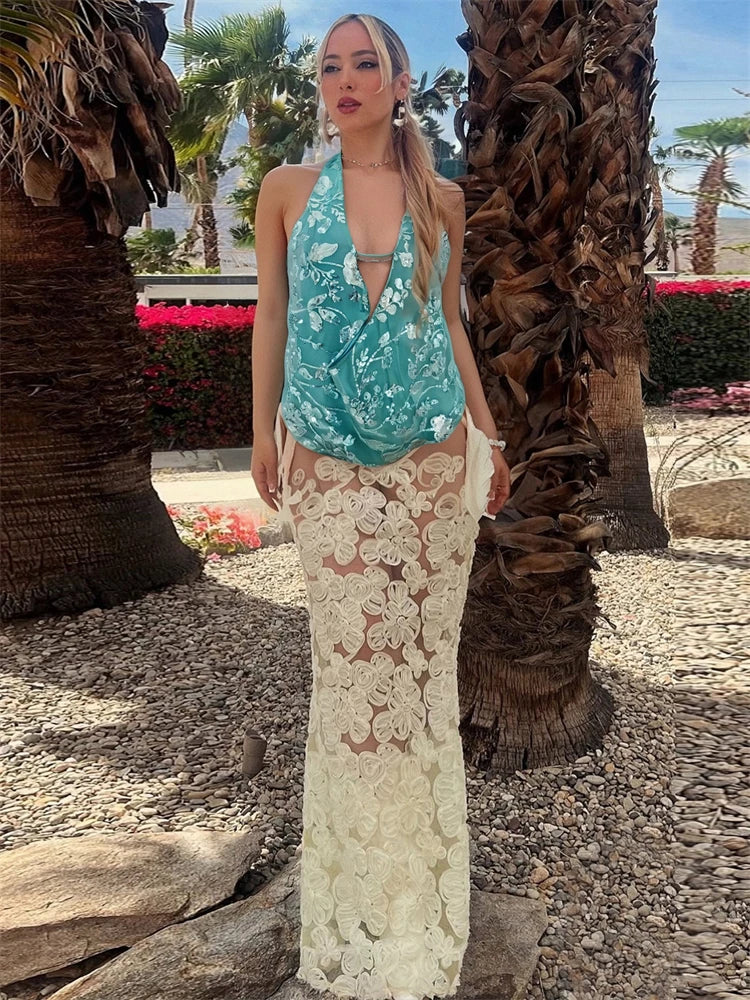 Trendix Sexy Deep V Neck Beach Tank Top Hot Girls 2025 Summer Sequins Patchwork Sleeveless Vest Women Vacation Sexy Backless Top