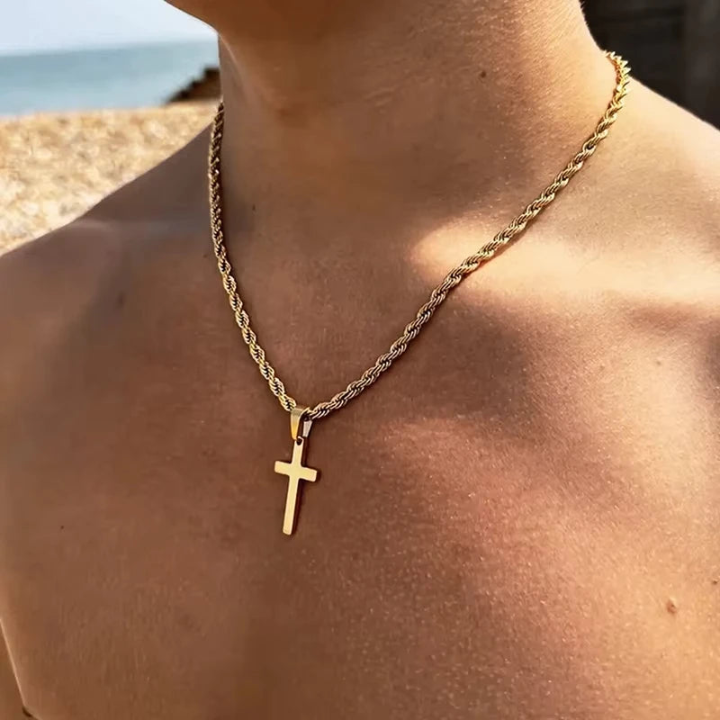 Men's and women's new cross pendant necklace, minimalist gold jewelry, men's and women's necklace