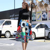 Cartoon Print Pleated Women Long Skirts High Waist A-Line Elastic Blue Pink Skirt For Ladies Summer Casual Female Bottoms Skirts