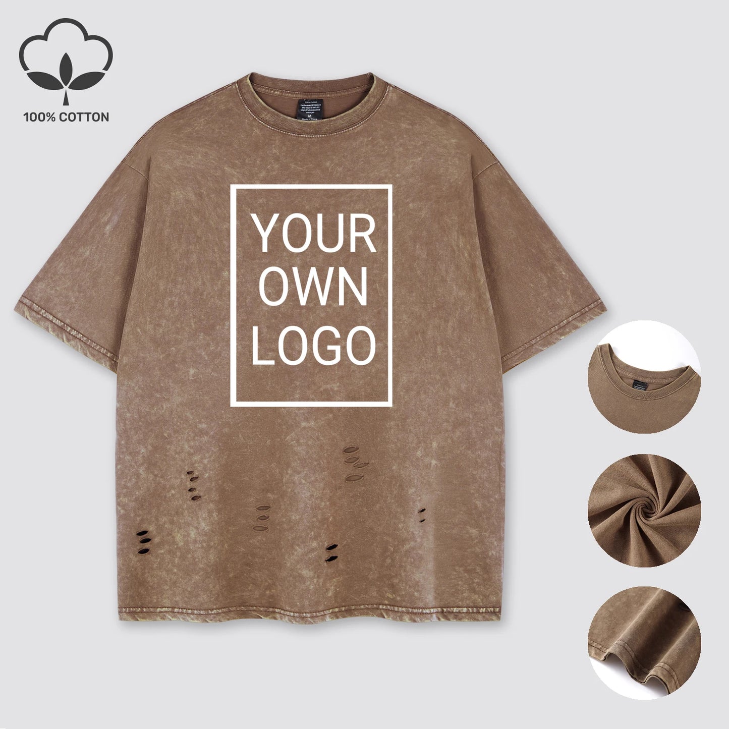 Customized The Logo DIY Pattern Cotton Washed Holes T Shirt Woman Oversize Y2K T-Shirt Summer Hip Hop Top All-Match Short Sleeve