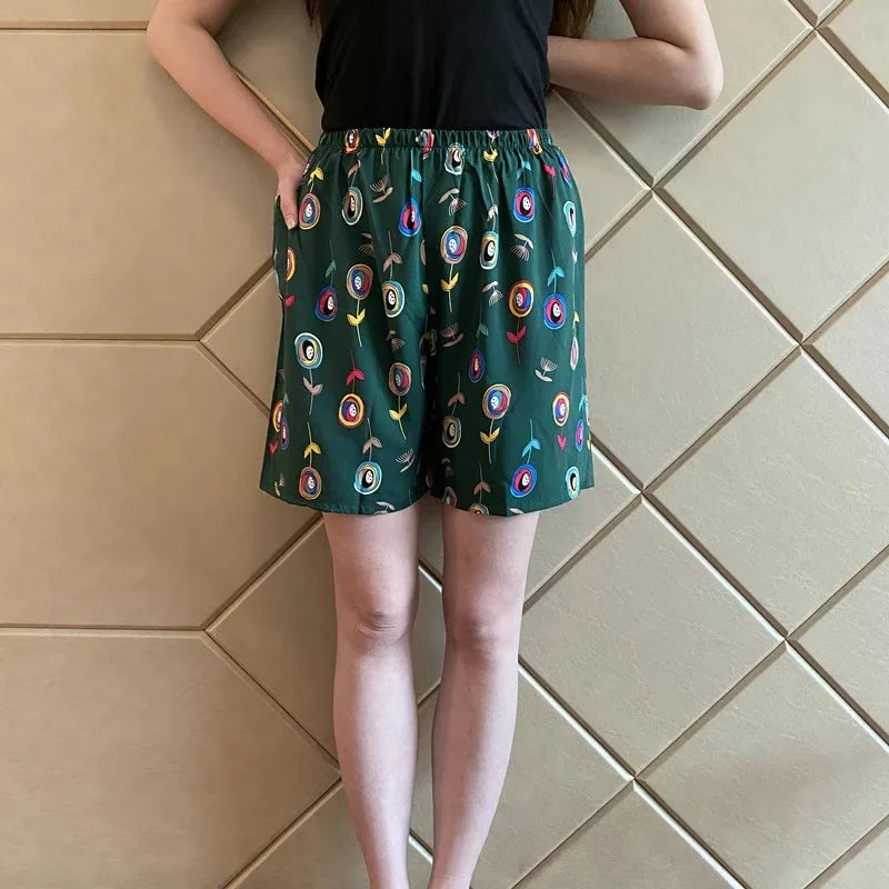 Women Casual Shorts Printing Tropical Floral , Beach Bottoms, Plus Size, Home Cotton Printing, Loose Beach Bottoms
