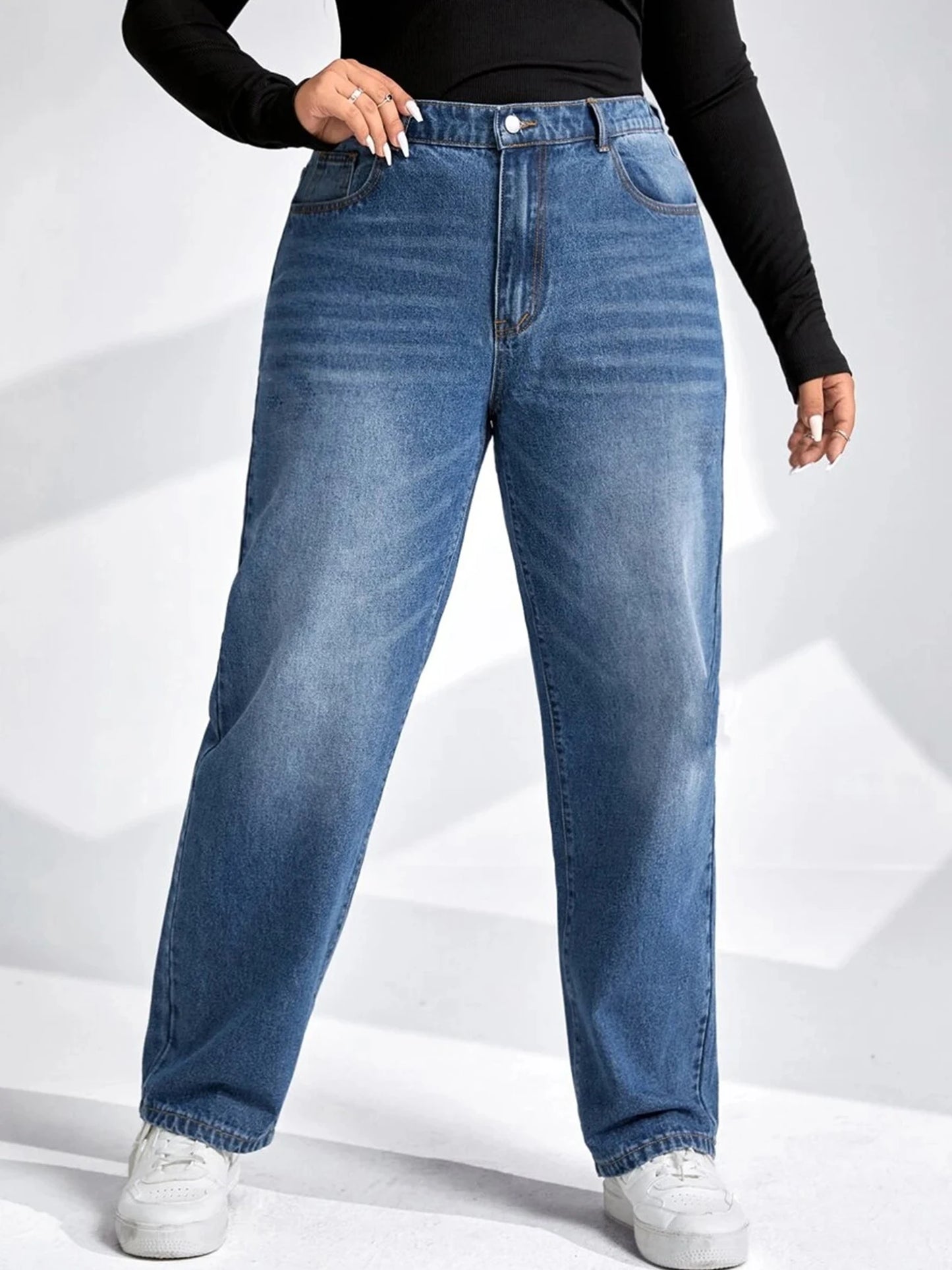 Plus Size Tapered Jeans for Women Full Length Harem Women Jeans High Waist Washing Spring and Autumn Denim Women Jeans 2023