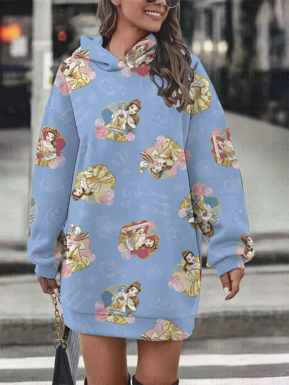 2024 new Disney series print hooded pullover casual cartoon ladies party dress fashion street autumn and winter sweatshirt