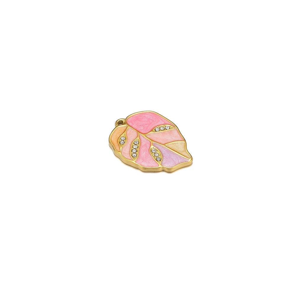 5Pcs Enamel Leaf Charms Stainless Steel Pastoral Style Pendants for Exquisite Jewelry Making DIY Earrings Necklaces Accessories
