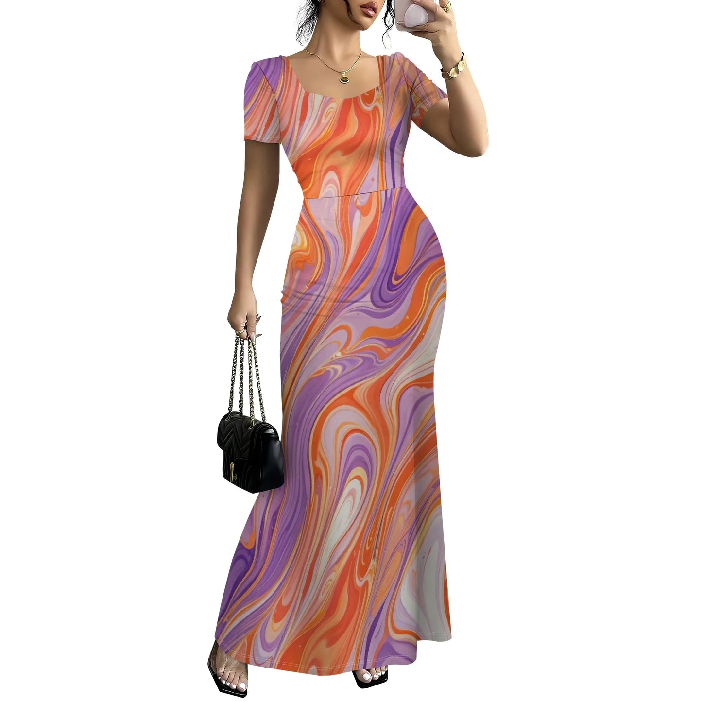 Women's Long Bodycon Dress - Summer Casual Short Sleeve Midi Club Party Fitted Tight Dresses