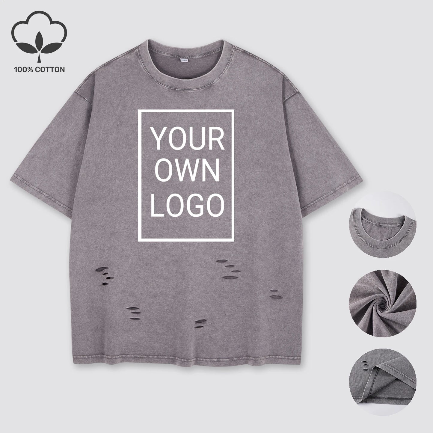 Customized The Logo DIY Pattern Cotton Washed Holes T Shirt Woman Oversize Y2K T-Shirt Summer Hip Hop Top All-Match Short Sleeve