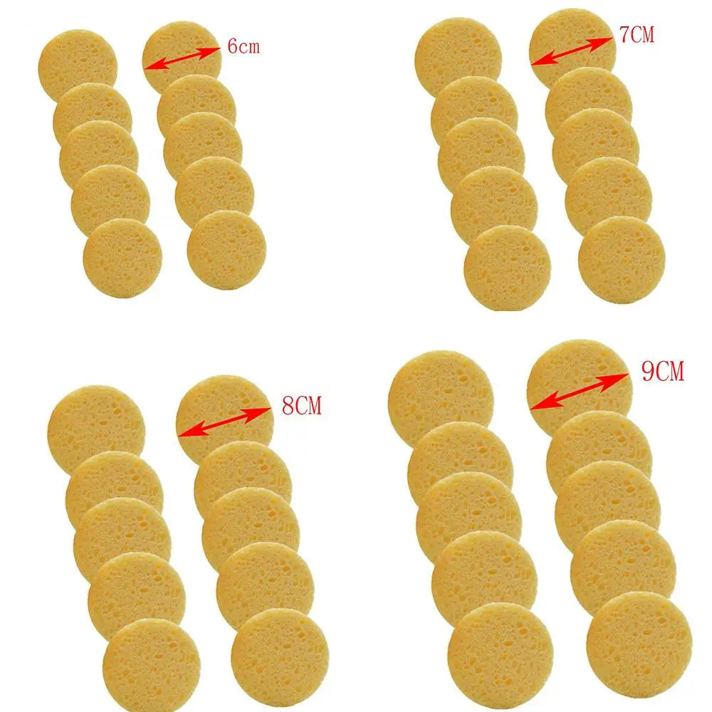 10pcs 6-9cm Yellow Face Round Makeup Remover Tool Wood Sponge Cellulose Cosmetic Puff Cleansing Sponge Facial Washing Sponge