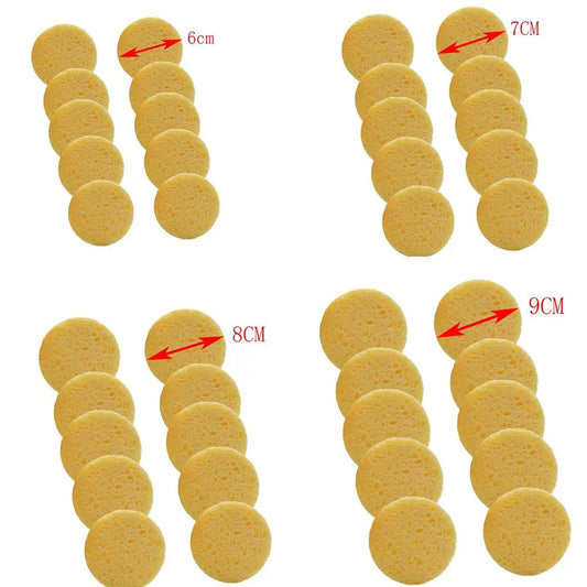10pcs 6-9cm Yellow Face Round Makeup Remover Tool Wood Sponge Cellulose Cosmetic Puff Cleansing Sponge Facial Washing Sponge