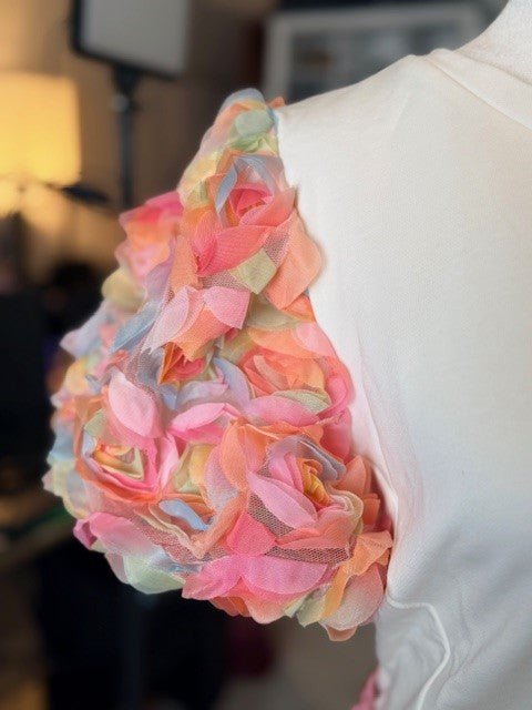 3D Floral Mixed Media French Terry Top (NP) - Off White - Nikki and Co Boutique