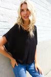 Stand Out Black Loose Knit Dolman Top/Coverup with Crochet Details