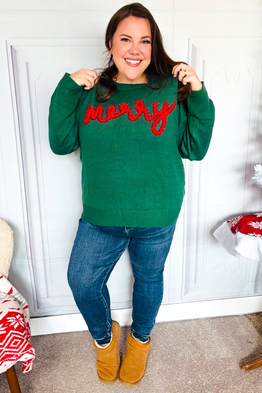 Be Merry Hunter Green Pop Up Sweater