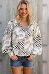 Dazzle in Ivory Satin Button-Down Collared Long Sleeve Bouse
