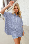 Put Together Blue & White Stripe Button-Down Dolman Sleeve Blouse