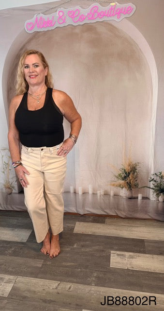 Judy Blue Jeans (NP) - High Waisted Garment Dyed Bone - Wide leg Crop Jeans