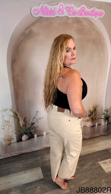 Judy Blue Jeans (NP) - High Waisted Garment Dyed Bone - Wide leg Crop Jeans