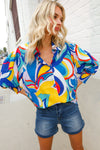 Best in Bold Abstract Print Button-Down Smock Sleeve Top