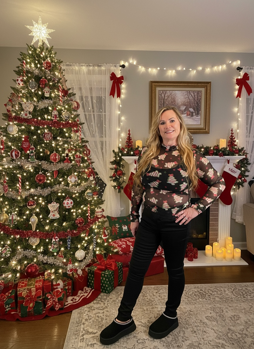 Nik's Picks (NP) - Mesh Bow Christmas Treats Top