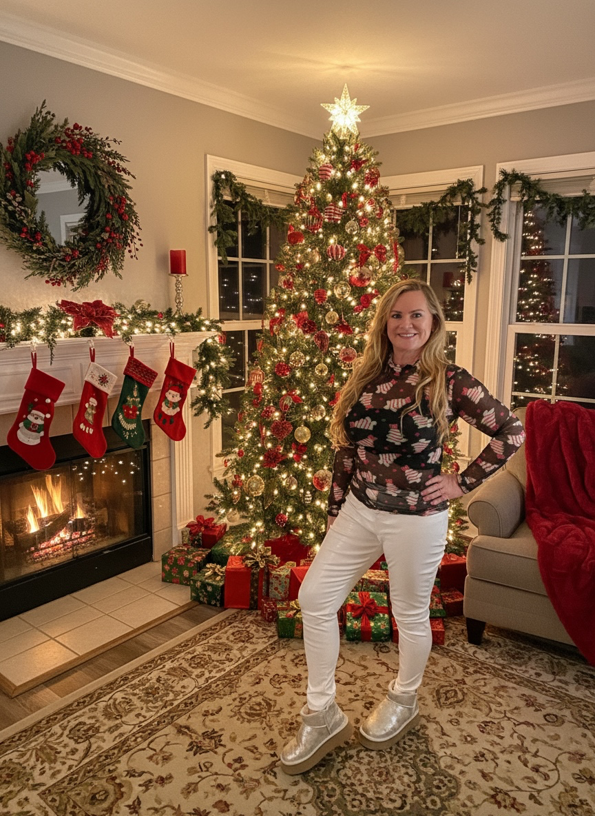 Nik's Picks (NP) - Mesh Bow Christmas Treats Top