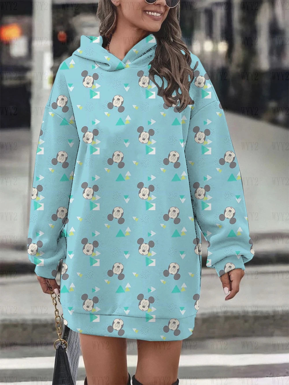 2024 new Disney series print hooded pullover casual cartoon ladies party dress fashion street autumn and winter sweatshirt