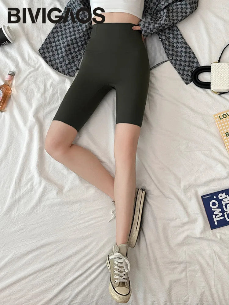 BIVIGAOS Summer Seamless Sharkskin Bicycle Shorts Women's Outerwear Short Leggings High Waist Thin Sports Running Yoga Shorts