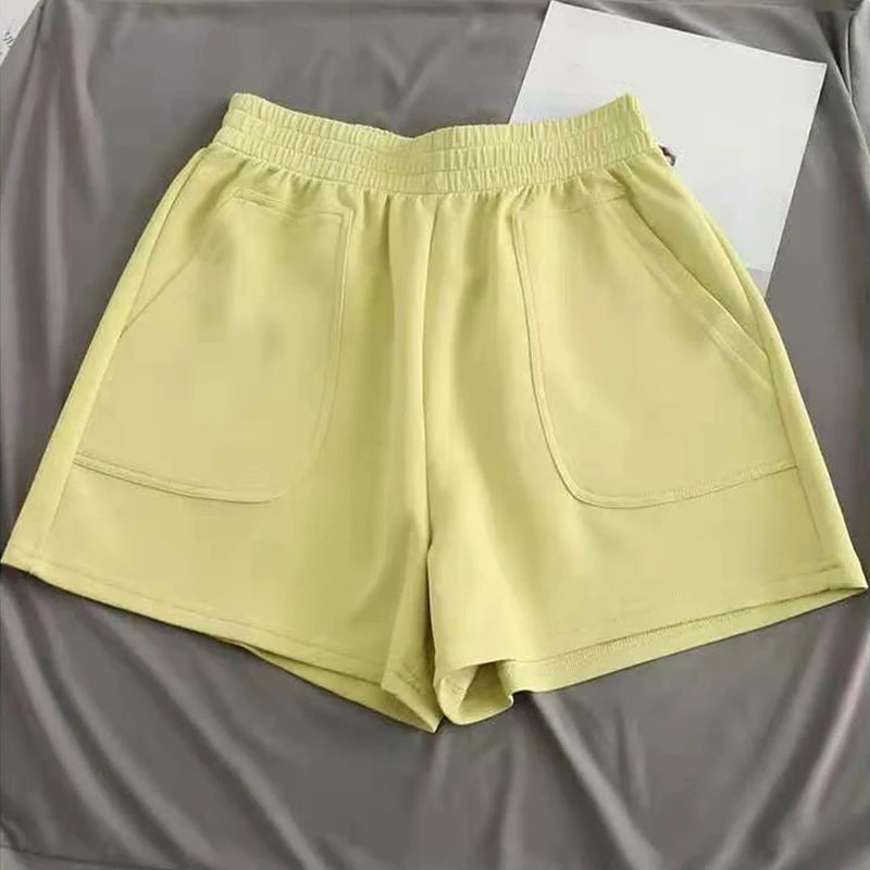 Casual Women's Shorts High Waist Summer Sports Shorts With Pocket Loose Homewear Bottoms Girls Homewear Wide Leg Sweat Short