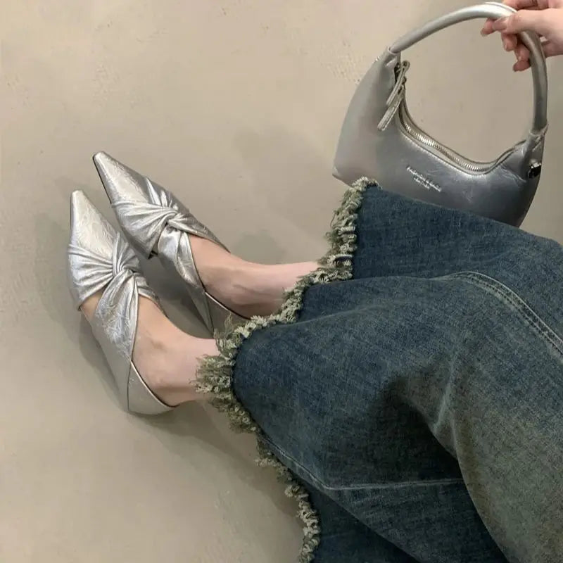 Gold Flats Woman Pointed Toe Shoes Fashion Cross Ladies Pumps Autumn Flat Shoes Chaussure Femmes 2025