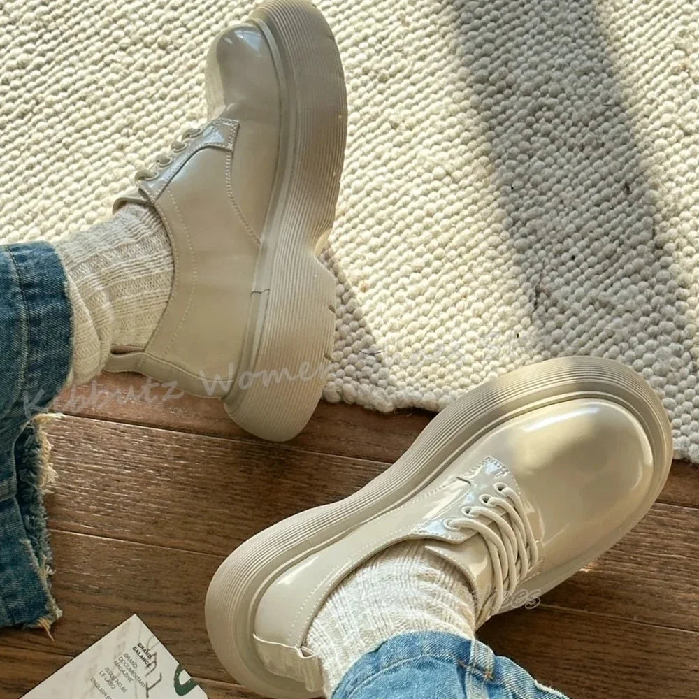 Lace-Up Pumps Sneaker Platform Thick Bottom Round Toe Solid Color Fashion Elegant Concise Sexy Women Shoes Newest Outdoor Party